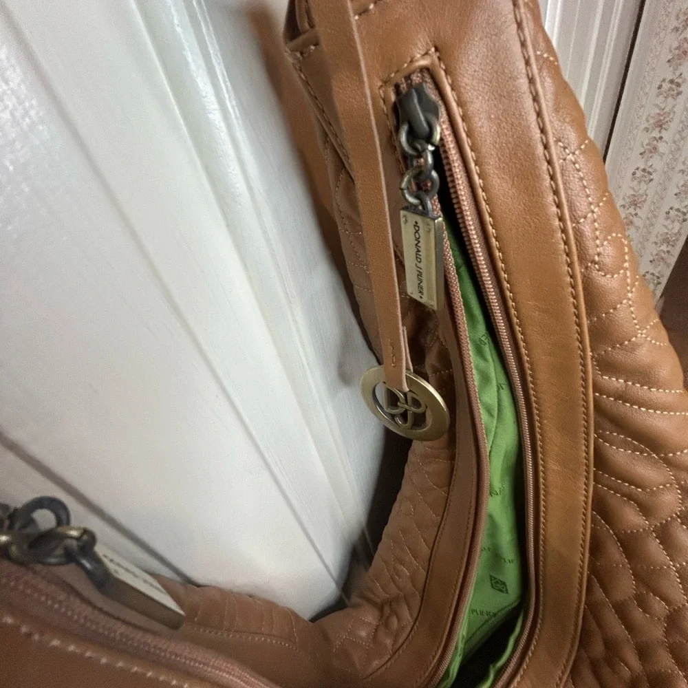 Donald J Pliner Boho crescent shaped Tan Leather Quilted Shoulder purse